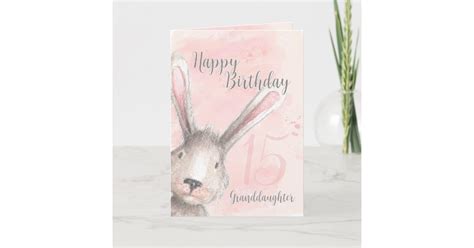 Happy 15th Birthday Granddaughter Watercolor Bunny Card