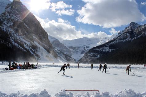 Rocky Mountain Shinny Canadian Pond Hockey On Frozen Lake Louise