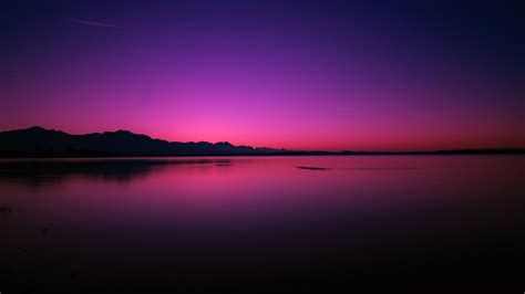 Download Pink Blue Sky Sunset Lake Silhouette Wallpaper 3840x2160