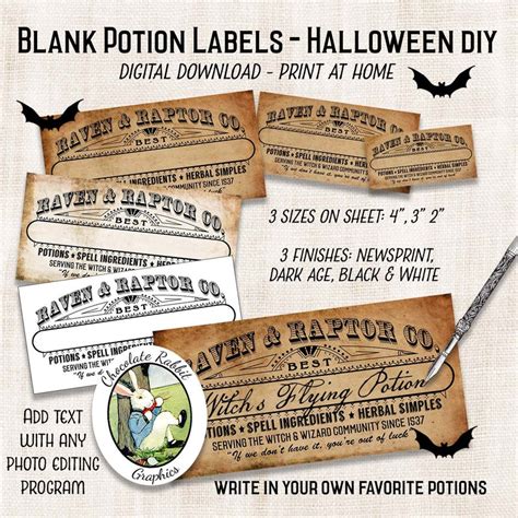 Diy Blank Potion Bottle Labels Halloween Clipart Apothecary Etsy
