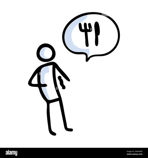 Hand Drawn Stickman Hungry With Speech Bubble Simple Outline Hunger