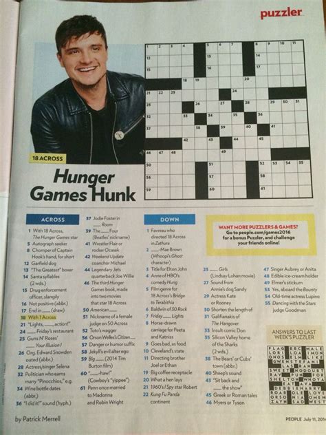 We have seen it appear in puzzles 7 times. Josh Hutcherson Crossword in People July 11th, 2016 Issue ...
