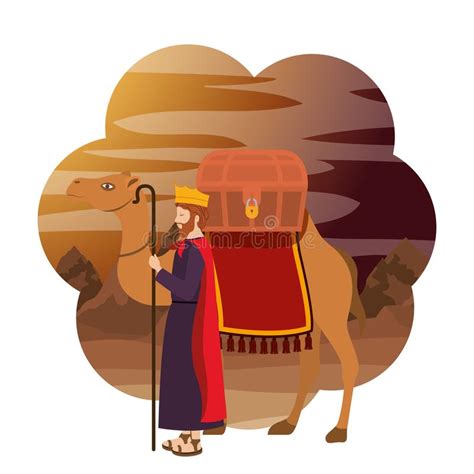 Arab man travelling on a camel. Wise man manger character stock vector. Illustration of ...