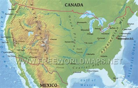 Insotnami Physical Map Of Canada And Usa