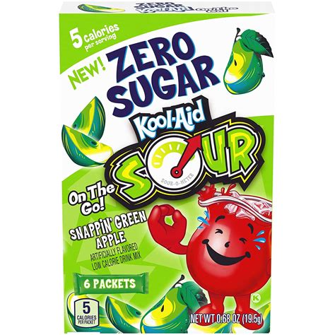 Kool Aid Sours Zero Sugar Snappin Green Apple On The Go Drink Mix