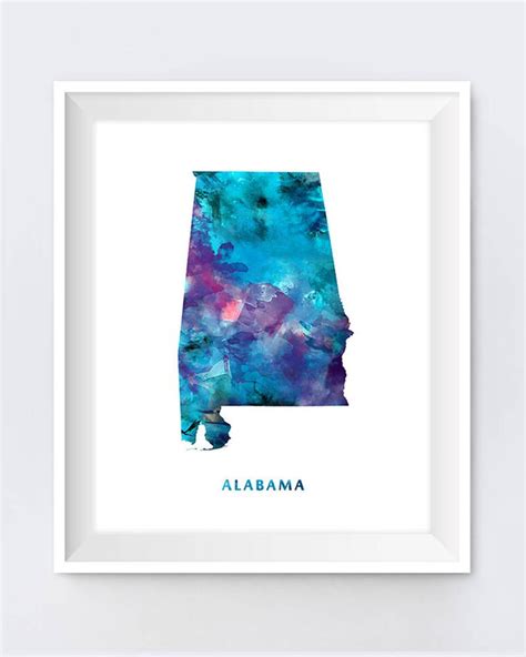 Alabama Map Print Watercolor Alabama Poster Home Office Room Etsy