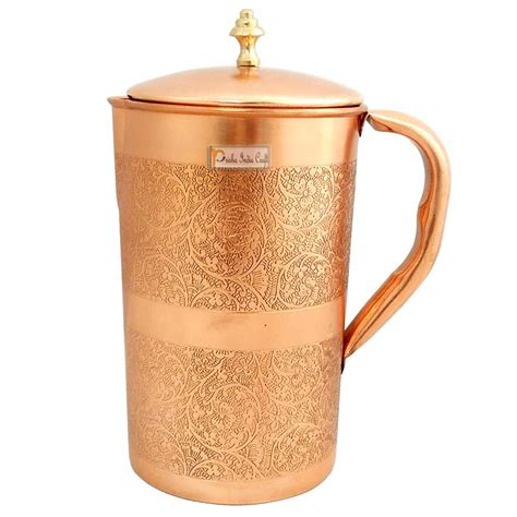 Buy Prisha India Craft Embossed Design Pure Copper Water Jug Pitcher 1200 Ml With 2 Copper Glass