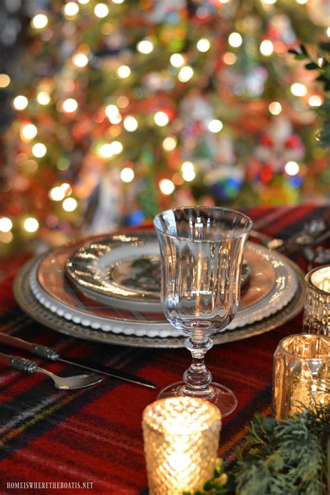 Santa, elves, trees, carolers, snow and more. Reindeer Sleigh Tartan Christmas Table and Centerpiece ...