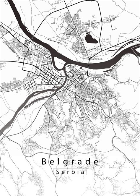 Mapa Belgrade Serbia City Map White ǀ Mapy Všech Měst A Států Na Zeď ǀ