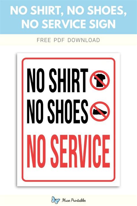 Printable No Shirt No Shoes No Service Sign Template Signs