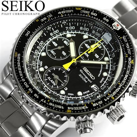 Seiko Men S SNA411P1 Quartz Pilot S FlightMaster Alarm Chronograph 200M