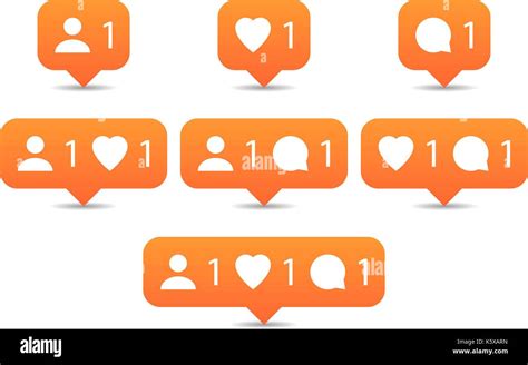 Like Follow Comment Icons In Flat Style Orange Notification Tooltip