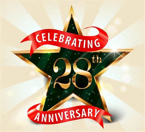 28 Year Anniversary Celebration Golden Star Ribbon Celebrating 28th