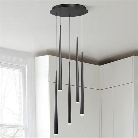 Seeded crystal sparkles with light and casts a captivating spell, while leds positioned in the back of the polished stainless steel body create fine indirect light against the wall for a fuller illumination. Modern Forms Cascade Black LED 5-Light Linear Pendant 3500K 395LM | PD-41805R-BK | Destination ...