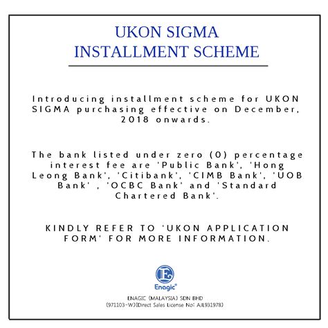 We calculate your installment plan monthly payments and interest at the time you convert a purchase into an installment plan. NOTICE | UKON SIGMA (Installment Scheme) - Enagic Malaysia ...