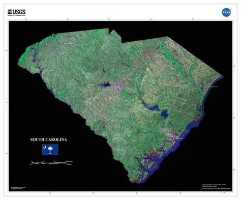 South Carolina Satellite Poster Map — Aerial Views From Space