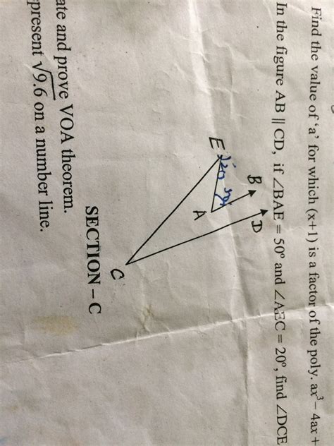 ab parallel to cdif angle bae 50degreeand angle aec 20 degree find anglecde ii maths lines