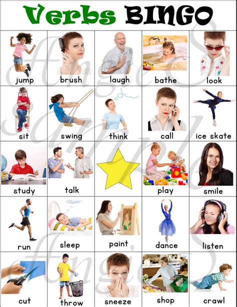 Action Verbs Bingo Game With Real Pictures Made By Teachers