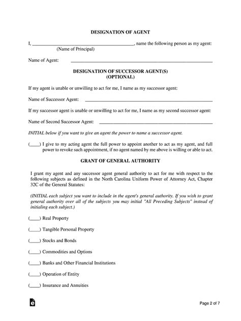 Nc Statutory Short Form Of Power Of Attorney Complete Legal Document