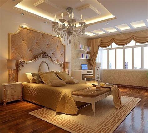 Golden Color Theme Bed Room Interior Design With Modern Interior