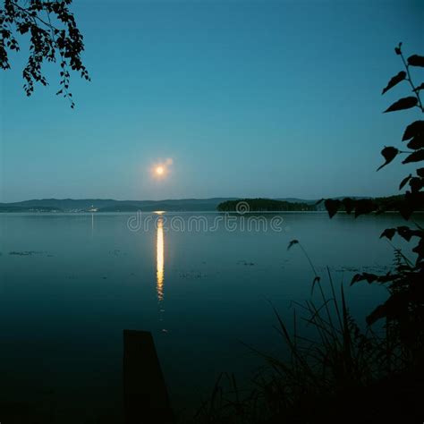 Reflection Of The Full Moon In A Lake Water Night Landscape Scenic