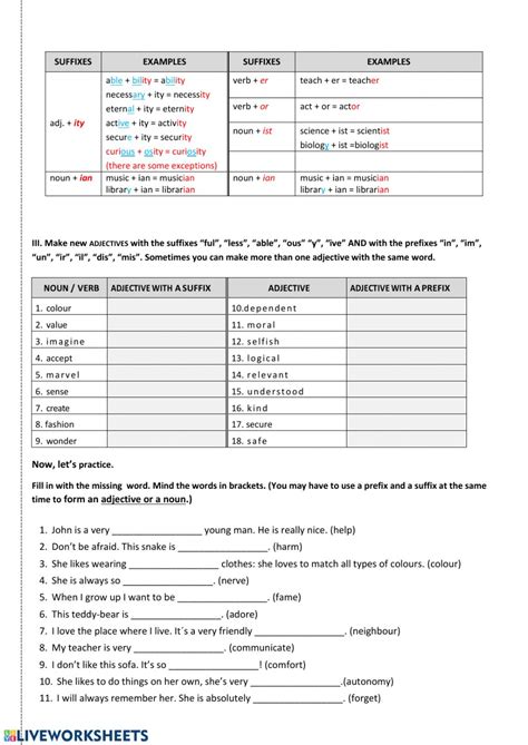 Suffixes And Prefixes Interactive Worksheet