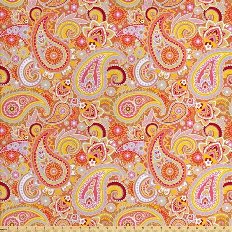 Orange Fabric By The Yard Design Elements Traditional Paisley Floral