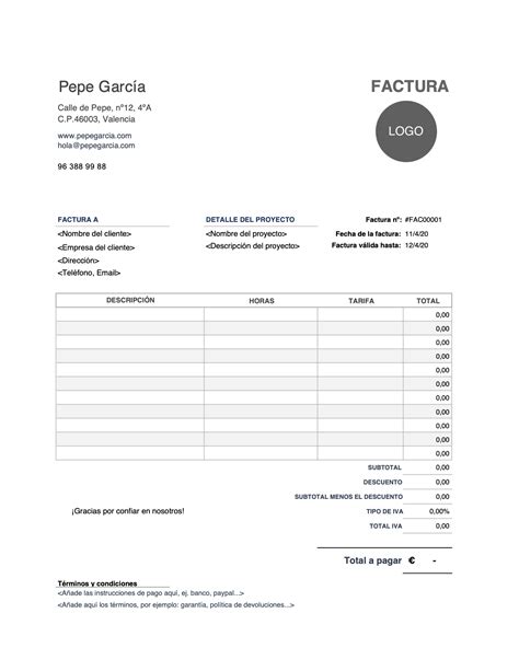 Plantilla Factura Gratis A Descargar En Formato Word O Excel