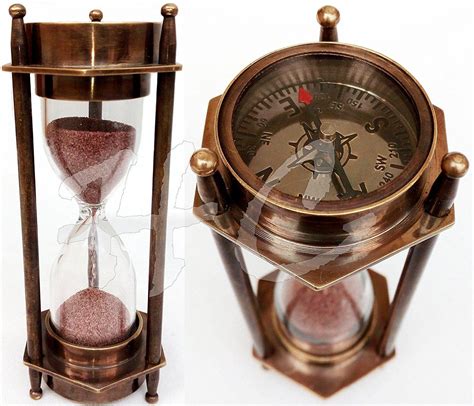 5 Decorative Brass Sand Timer Hourglass With Antique Maritime Brass Compass 755756970540 Ebay