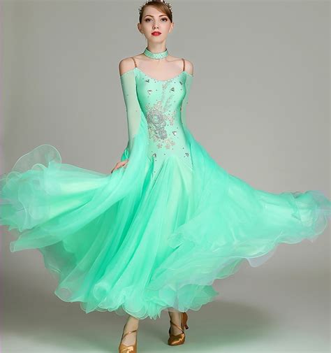 Standard Ballroom Dresses Women 2019 Green Waltz Dancing Skirt Adult