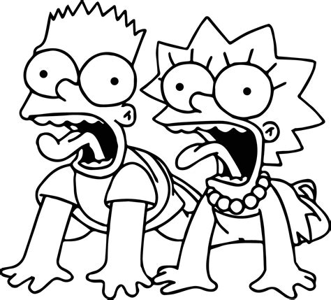 Awesome Bart And Lisa Screaming The Simpsons Coloring Page Simpsons