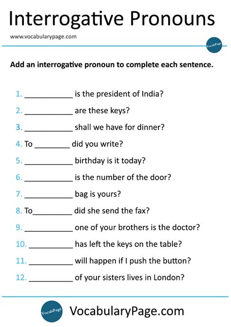Interrogative Pronouns Worksheet With Answers Pdf