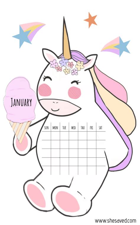 2019 FREE Printable Unicorn Calendar | Unicorn rooms, Free printables