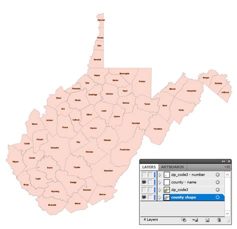 West Virginia 3 Digit Zip Code And County Vector Map Your Vector