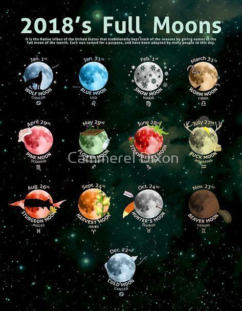 2018s Full Moons Poster By Cammerel Dixon Moon Chart Astrology