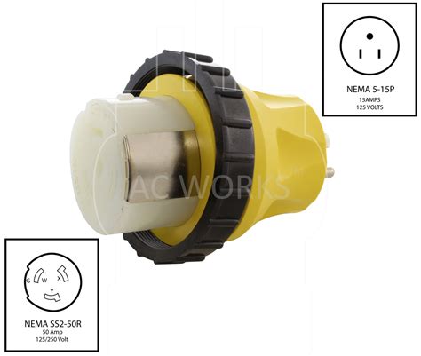 Ac Works® Rvmarine Adapter Household 15amp Plug To 50amp Rvmarine