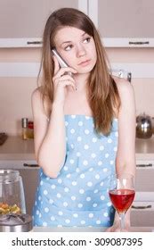 Girl Kitchen Wearing Apron Over His Stock Photo Shutterstock