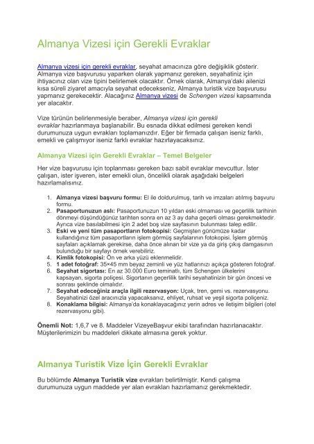Almanya Vizesi için Gerekli Evraklar