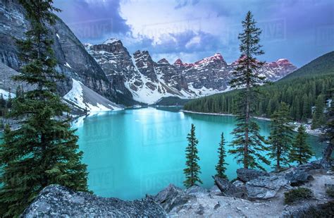 Majestic Scenery Of Moraine Lake In Banff National Park Alberta