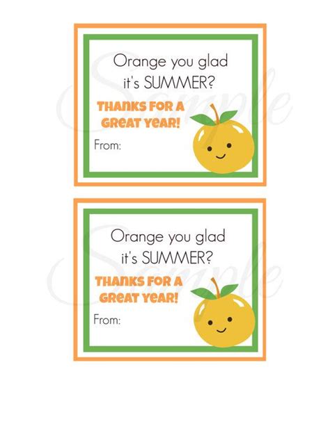Orange You Glad Its Summer Teacher Appreciation School Card Etsy