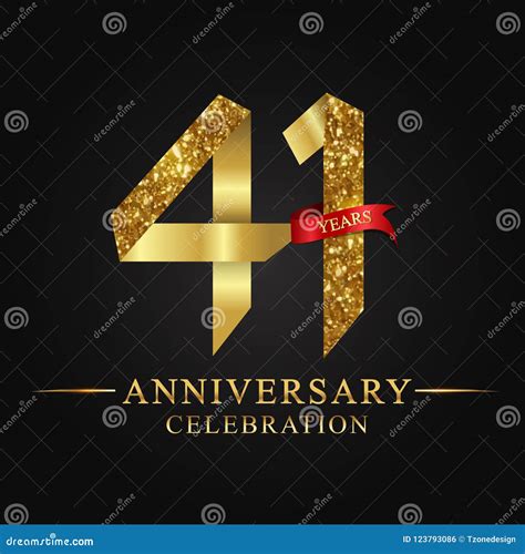 41st Anniversary Years Celebration Logotype Logo Ribbon Gold Number