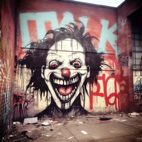 Premium Ai Image Clown Graffiti On A Brick Wall