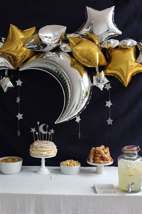There are some great baby shower moon and stars theme ideas for invitations, decorations, favors, games and the cake. birthday desert table ideas. Gold and silver stars and moon. … | Sailor moon birthday, Moon ...