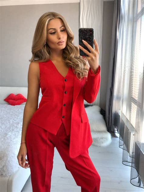 Office Woman 3 Piece Suit Graduation Suit Red Womens Blazer Etsy