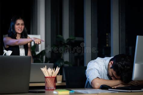 Tired Staff Officer Man Take A Nap After Has Overwork Project Overnight