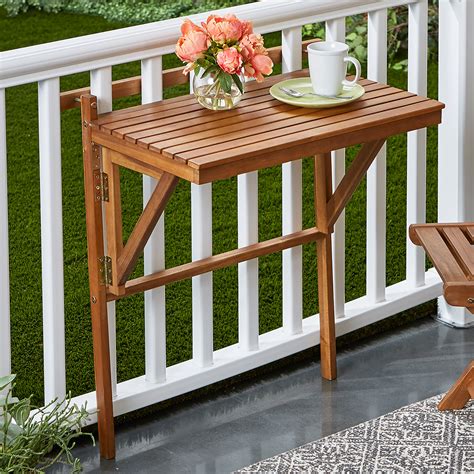 Folding Acacia Wood Balcony Table — Natural Free