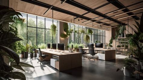 Eco Friendly Office With Natural Lighting And Indoor Plants Ai
