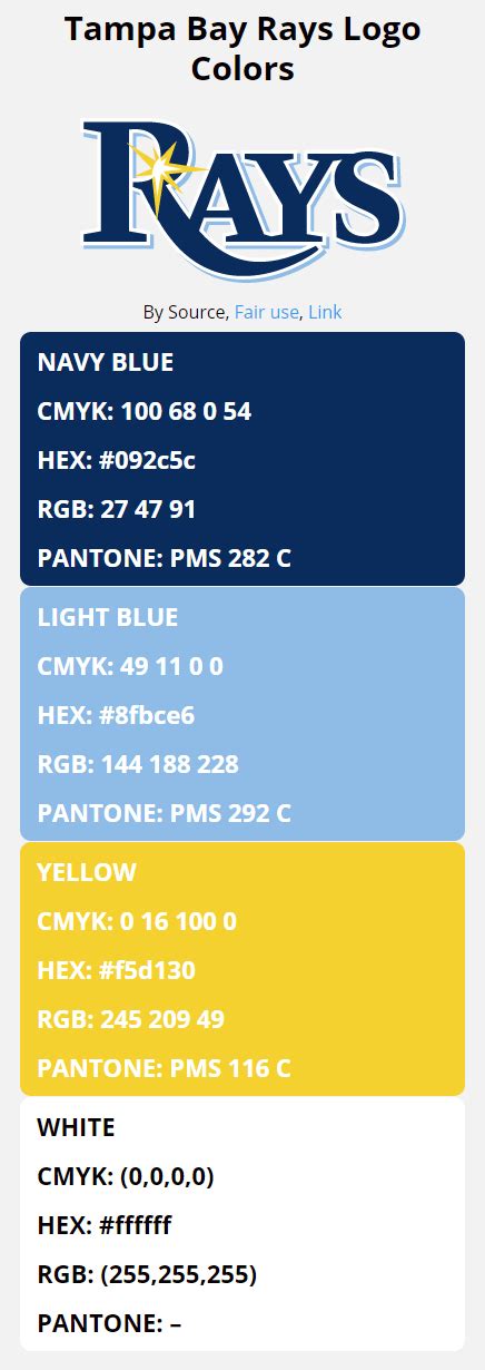 Tampa Bay Rays Team Colors Hex Rgb Cmyk Pantone Color Codes Of