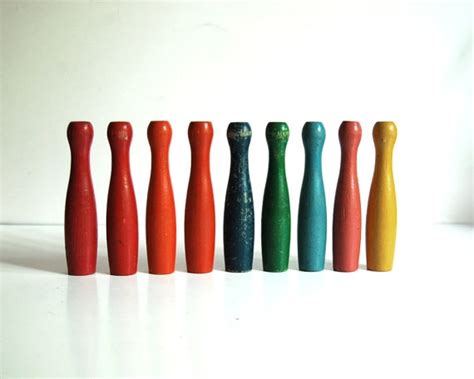 Vintage Miniature Bowling Pins Nine Rainbow Colors Etsy Bowling