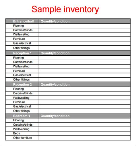 Free Property Inventory Templates In Pdf